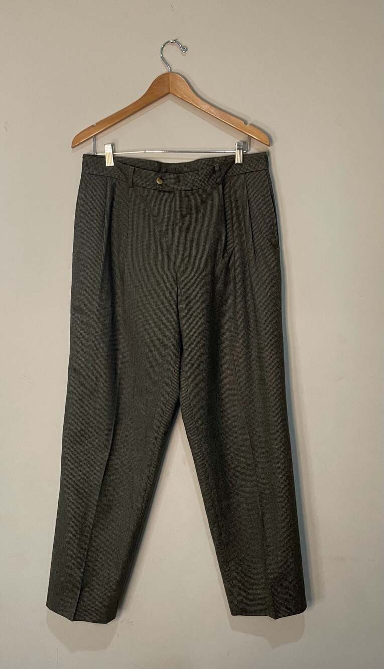 Nautica 100% Wool Pleated Micro-Check Dress Pants Size 34/L